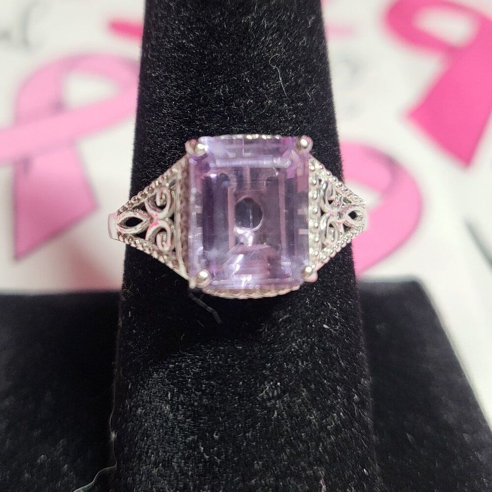 Rose De France Amethyst Solitaire Sterling Silver Ring